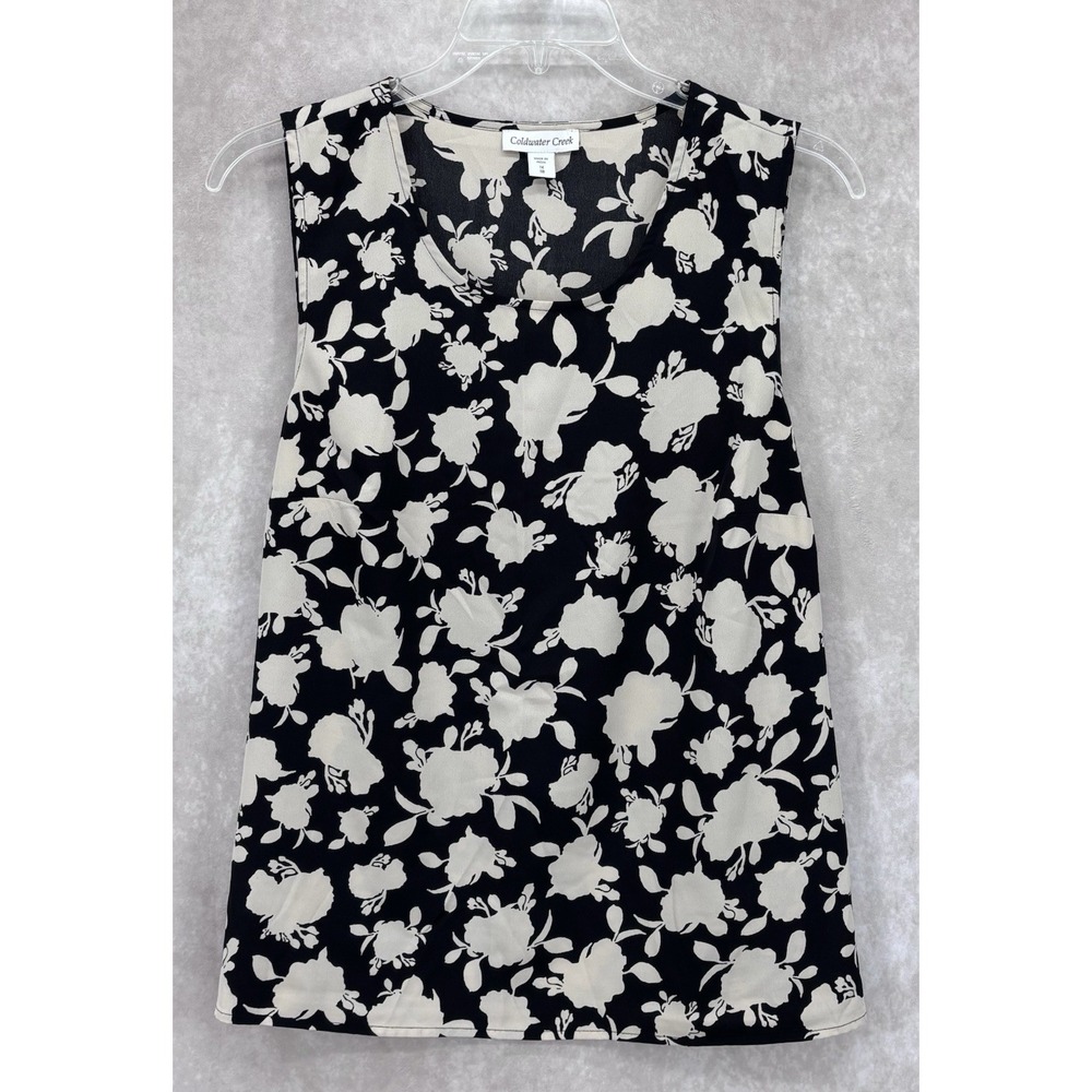 Coldwater Creek Floral Sleeveless Blouse Tank Top Size 1X Black Cream Career